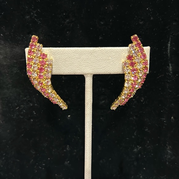 Pink and Clear Curved Crystal Earrings-Boutique - Picture 1 of 7
